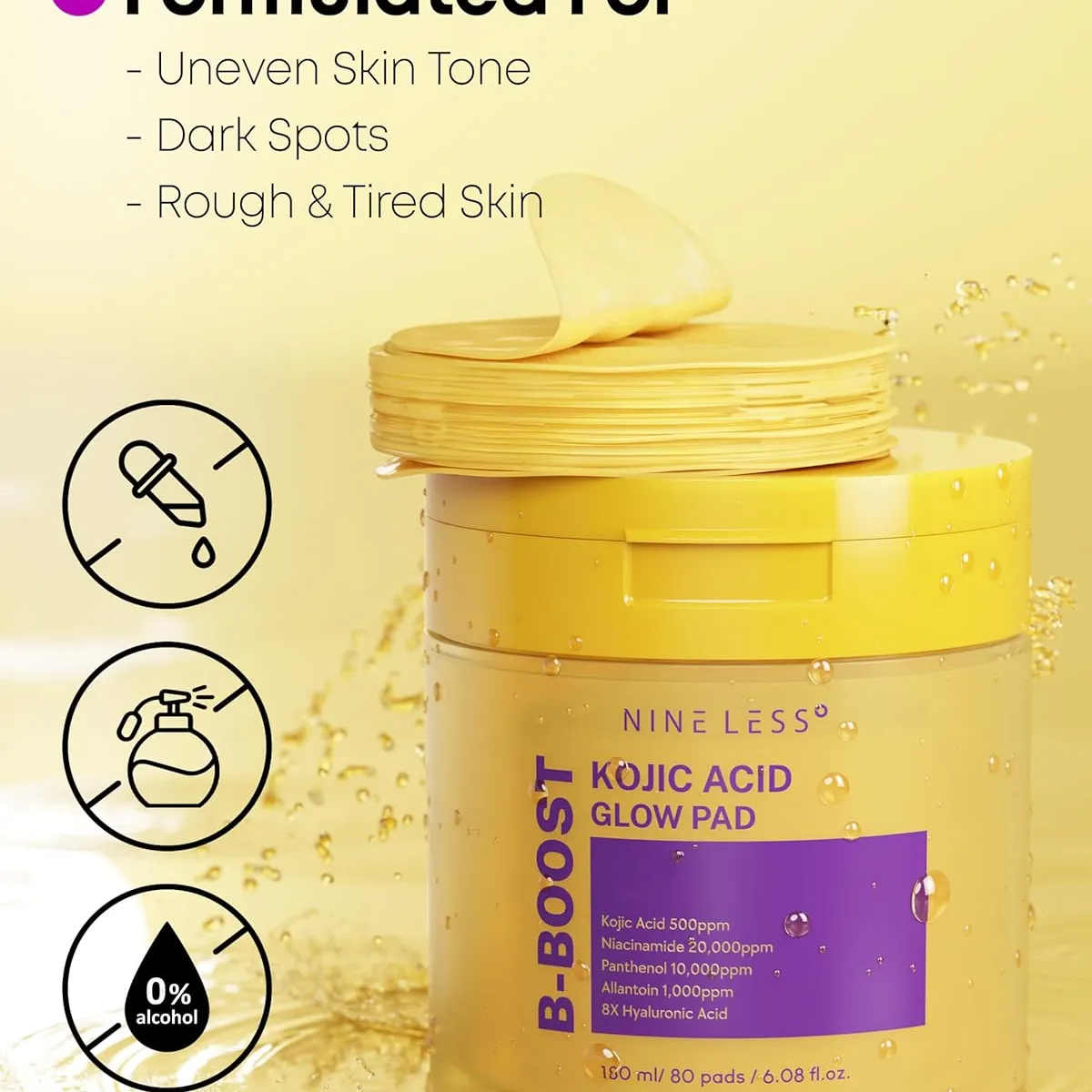 Nineless B-BOOST Kojic Acid Glow Pad 180ml - 80pads