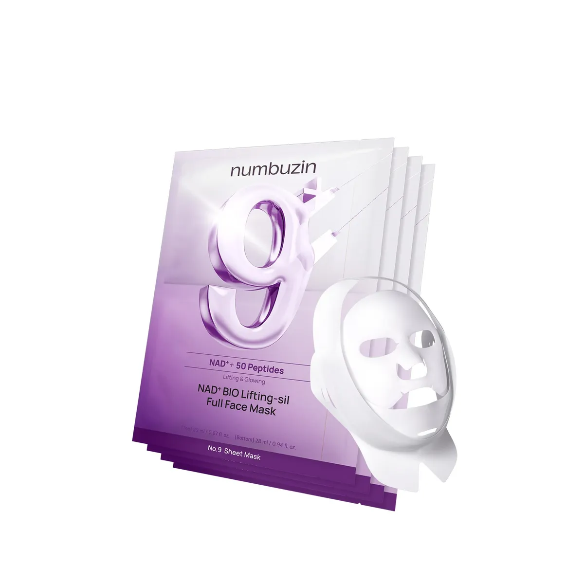 Numbuzin No.9 NAD Bio Lifting-sil Full Face Mask - 20ml Top & 28ml - Bottom (1 box - 4 Mask)